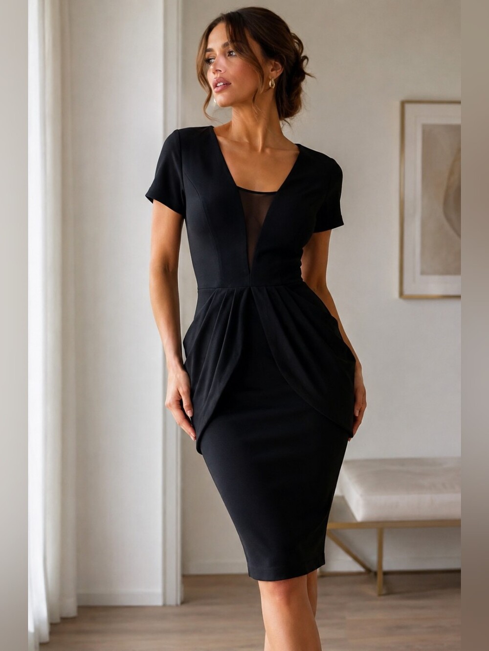 Chiara Boni La Petite Robe Black Draped Dress – Size 44 or US8 or M